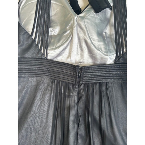 Sangria Black Pleated Chiffon Metallic Cocktail Dress Braided T-Back Size 10
