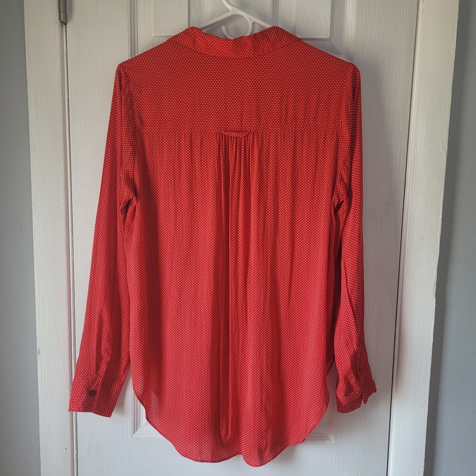 Maeve Anthropologie Red White Polka Dot Rayon Blouse Top Medium Boho Pintuck