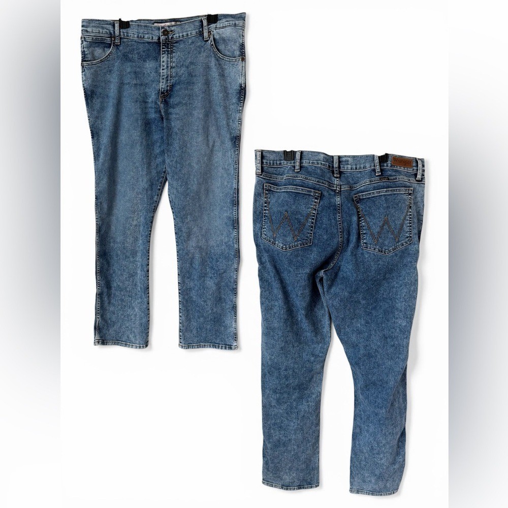 Wrangler Light Blue Stone Washed Denim Slim Straight Jeans Stretch Casual 38×32