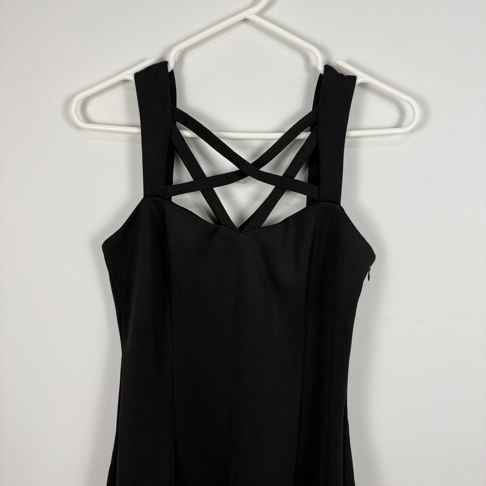 GUESS Los Angeles Black Bodycon Dress Cage Strappy Neck Mini Sheath LBD