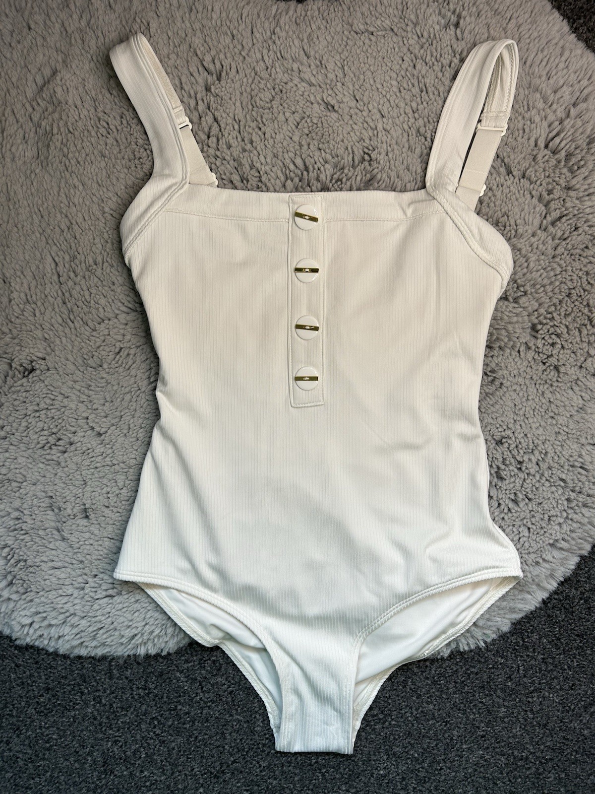 & other stories cream white button detail 1 piece swimsuit NWT NEW size 6 ladies