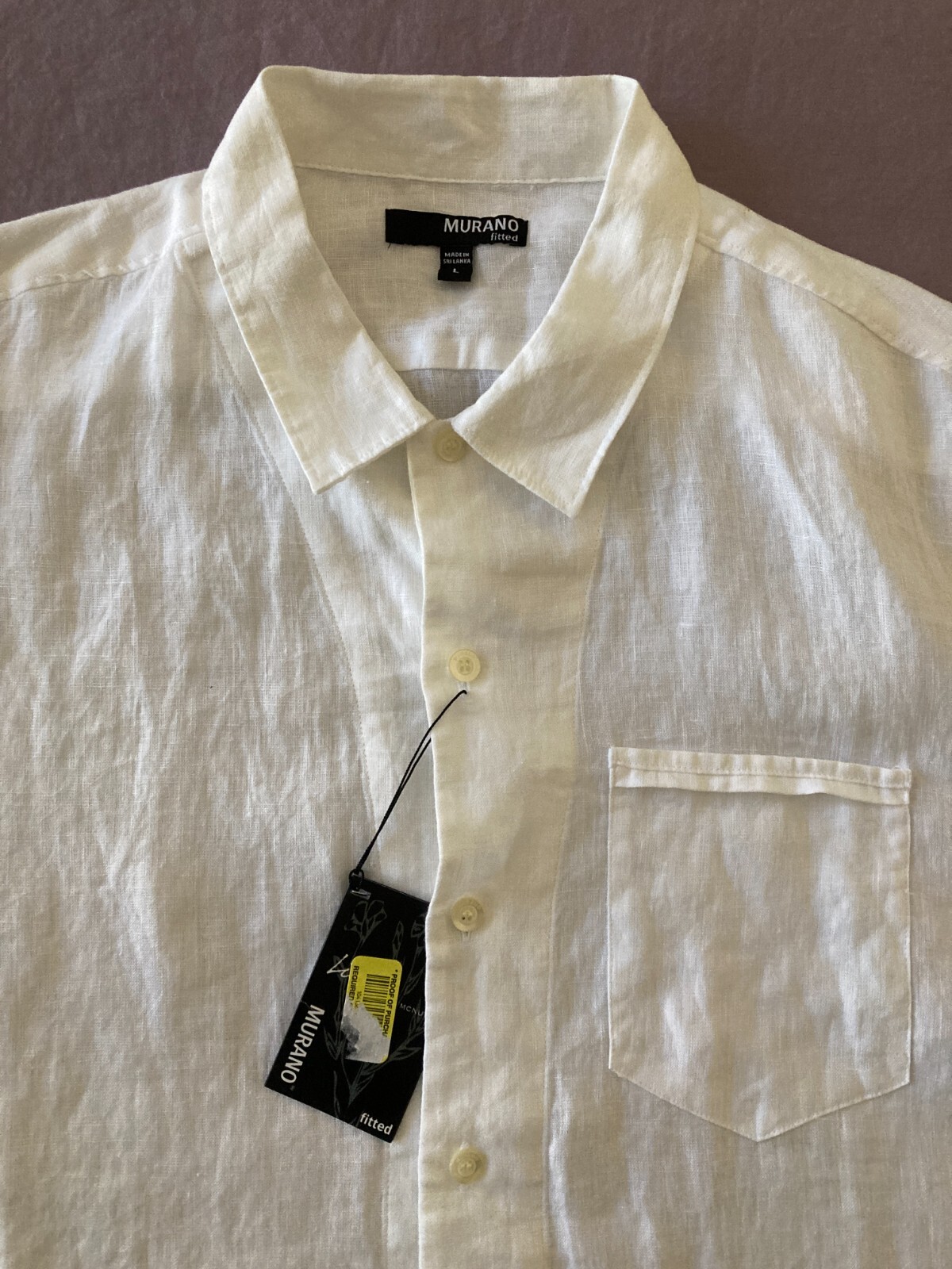 Men’s MURANO White Linen Fitted Short Sleeve Shirt Large L NEW NWT