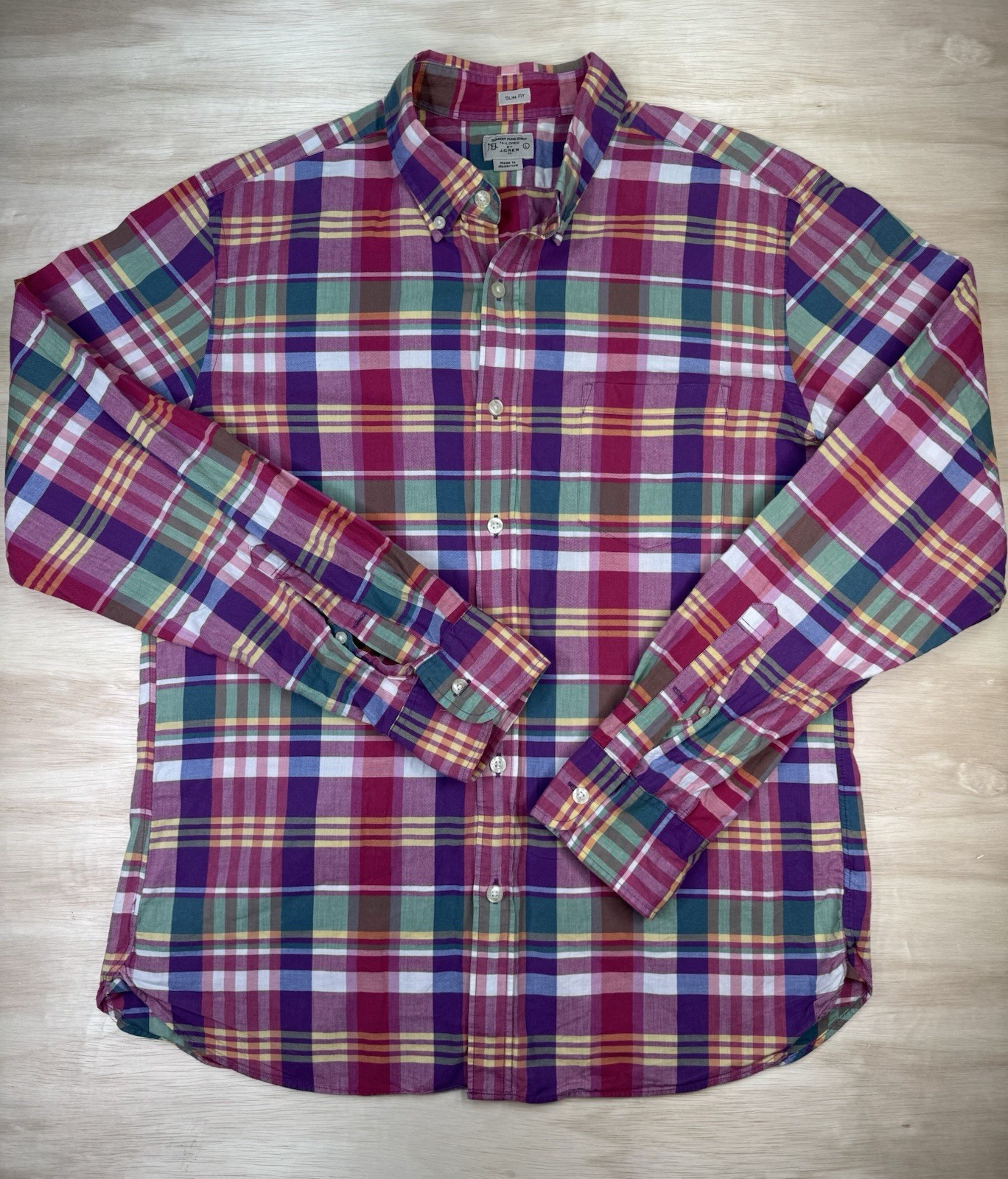 J.Crew Summer Plaid Slim Fit Large Long Sleeve Classic Preppy Retro Hipster