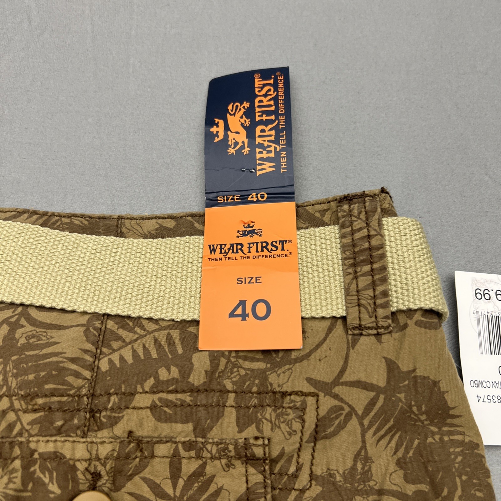 NEW- Wear First Palm Tree Hawaiian Brown Cargo Shorts with Belt Size 40