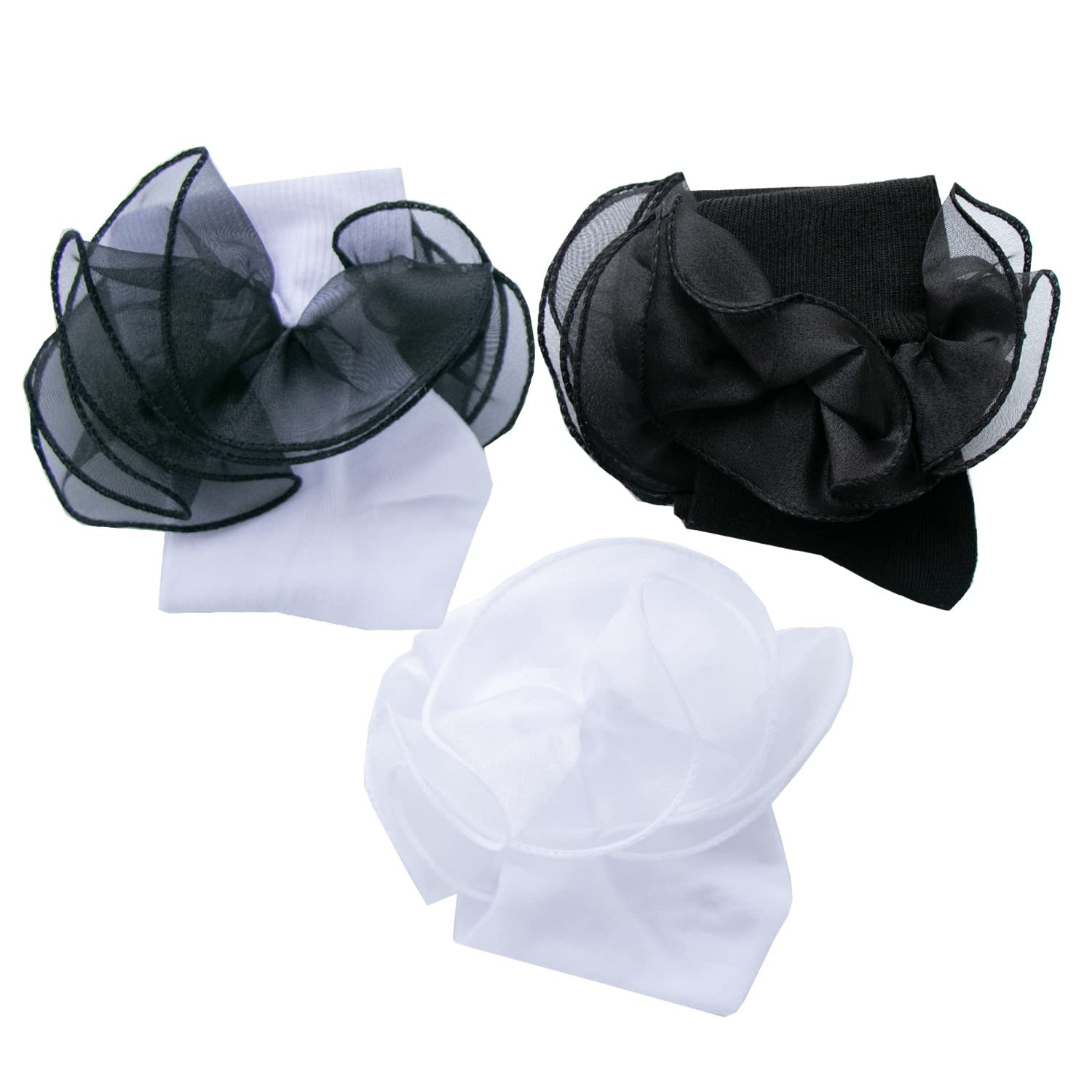 Women Big Ruffle Socks Double Lace Turn Cuff (Size 9-11, 3 Pairs)