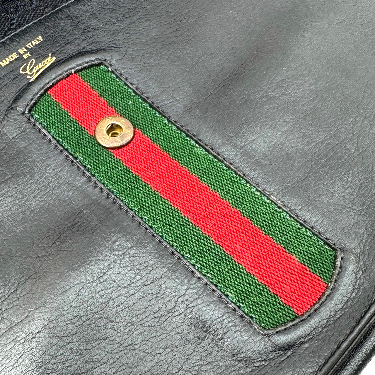 Vintage Gucci Sherry Line Clutch Bag Pouch Black Leather Authentic From Japan