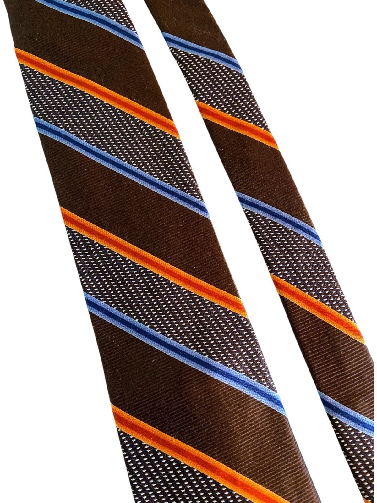 Robert Talbott Best Of Class Silk Tie Brown Orange Navy Blue Striped Hand Sewn