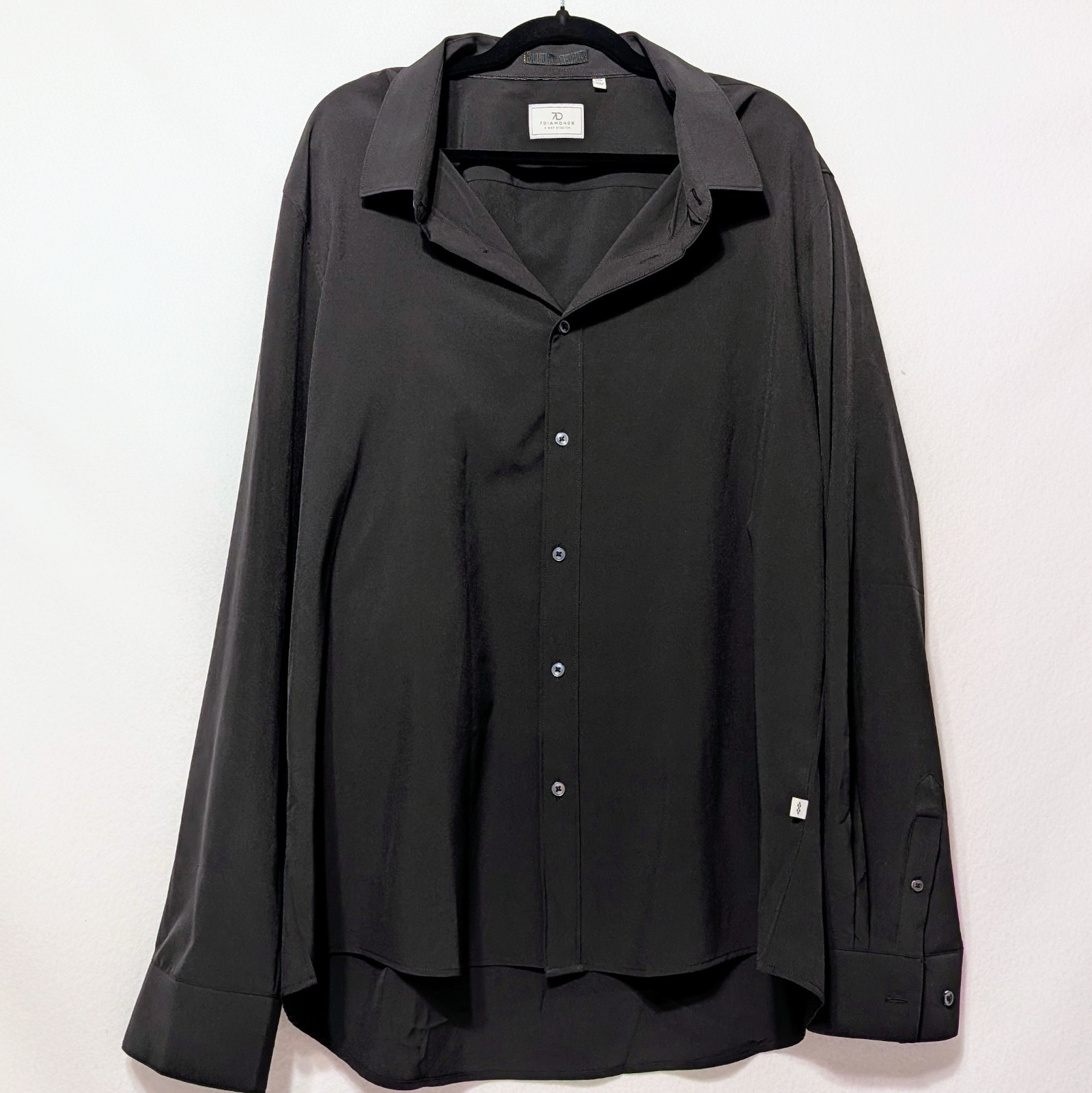 7D 7Diamonds Mens XXL 2XL Black Long Sleeve Button Up Poly Blend
