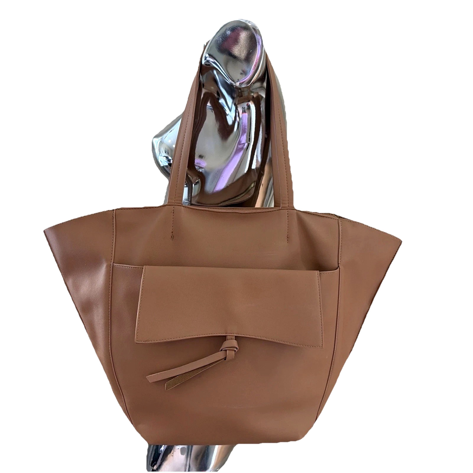 Anthropology Commuter Tote Bag Cognac Vegan Leather w/ Small Clochette Office