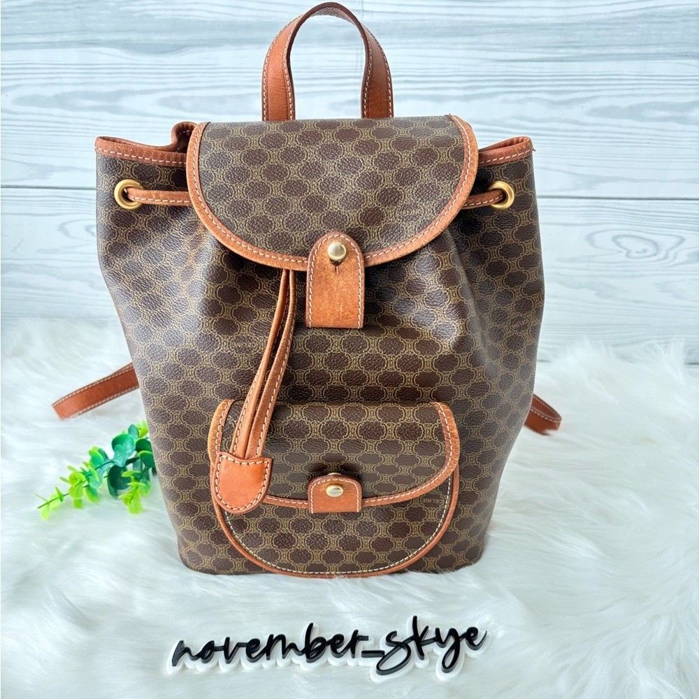 Celine Vintage Macadam PVC Leather & Canvas Backpack with COA
