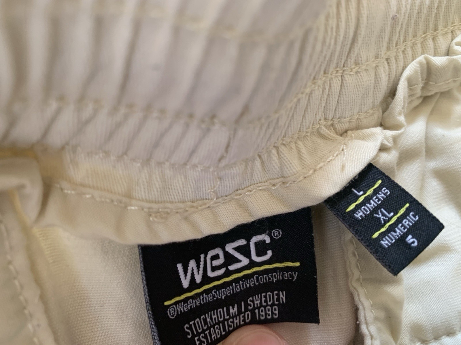 Wesc Khaki Cargo jogger 30w Well Made Thicker Fabric cream, color, extra large