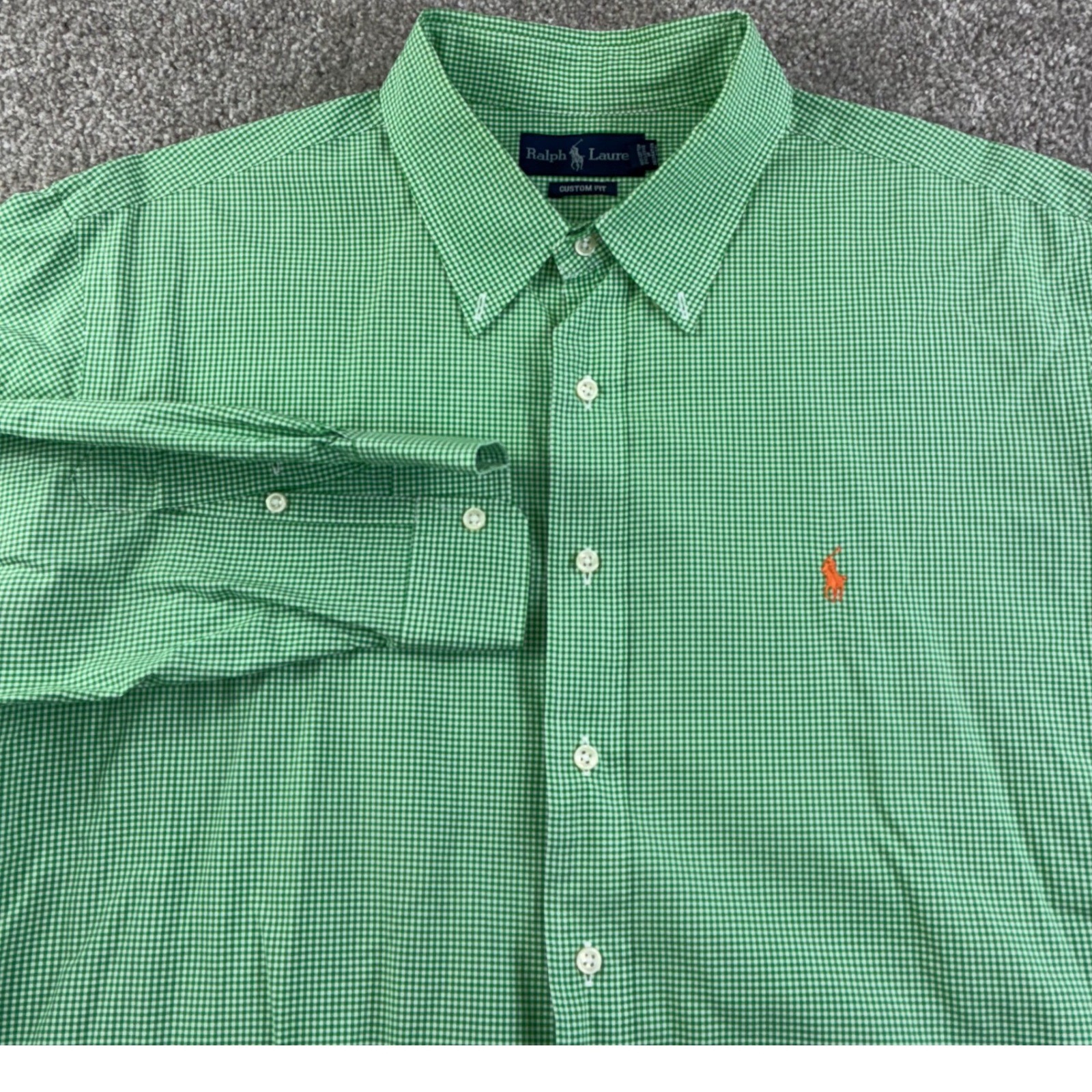 Ralph Lauren Custom Fit Mens XXL Green Gingham Button Down Shirt XXL Orange Pony