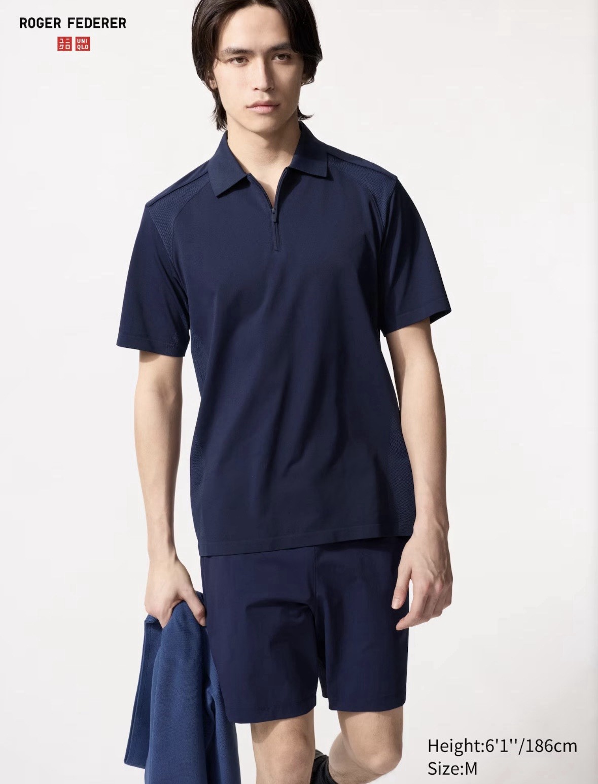 Uniqlo Roger Federer DRY-EX odor control quarter zip Polo Collar Size L Navy