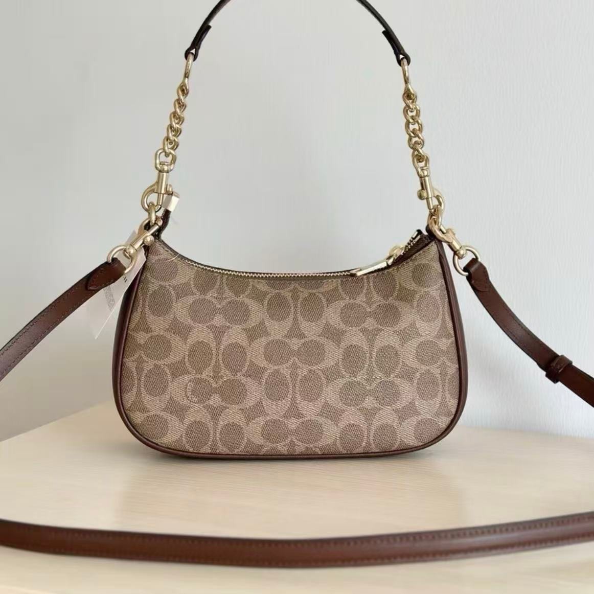 NWT Coach Teri Shoulder Bag Canvas Leather Brown CV933 Fast Shipping