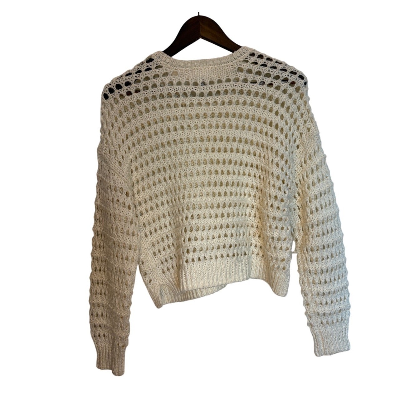 Full Tilt Essentials Open Knit Crochet Pullover Cream Sweater, Size M