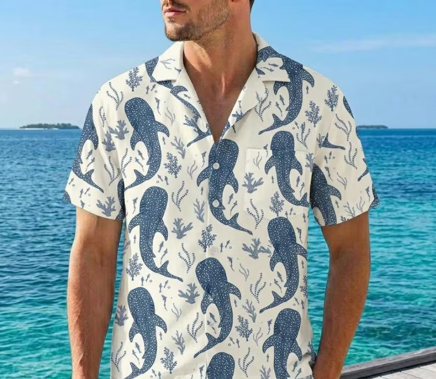 Whale Shark Hawaiian Shirt Ocean Beach Tropical Aloha Mens Womens Summer