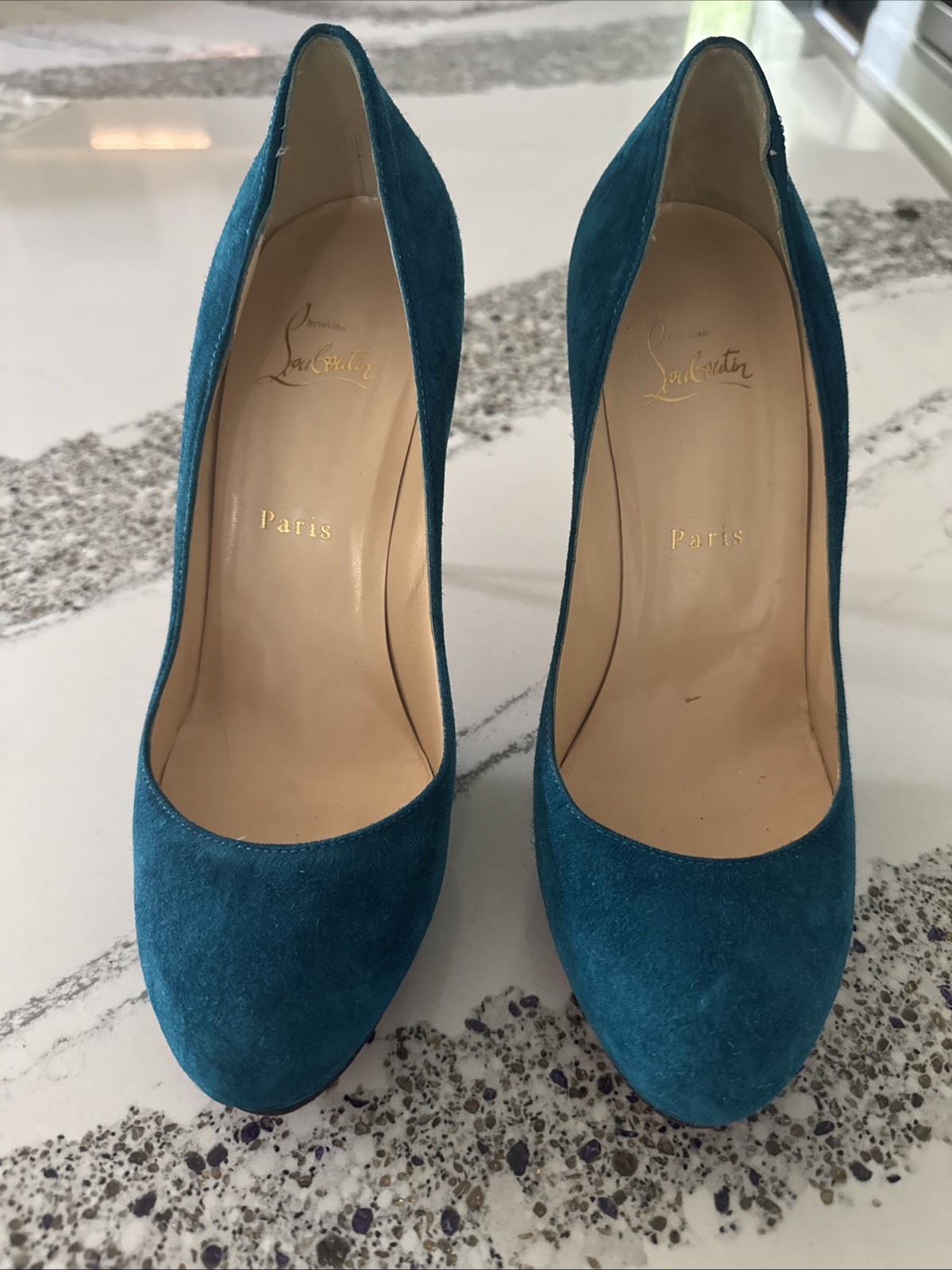 Christian Louboutin 40 US 10 Turquoise suede shoes 120mm platform