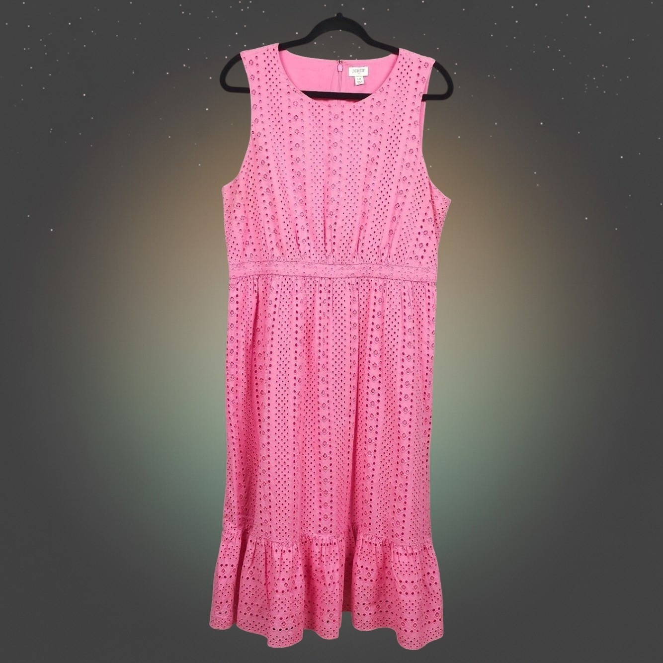 J.Crew Factory Eyelet Tiered Midi Dress 14 Pink Azalea Ruffle Hem Cotton