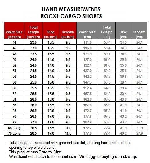 ROCXL Cargo Shorts with Expandable Waist Back Pocket Flaps – KHAKI BROWN Size 68