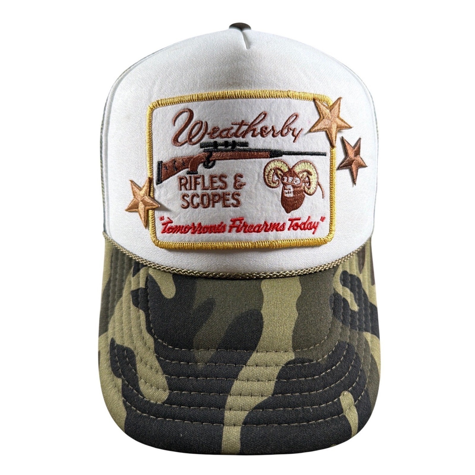 Weatherby Rifles & Scopes Camo Trucker Snapback Hat White Mesh Ram Foam Otto Cap