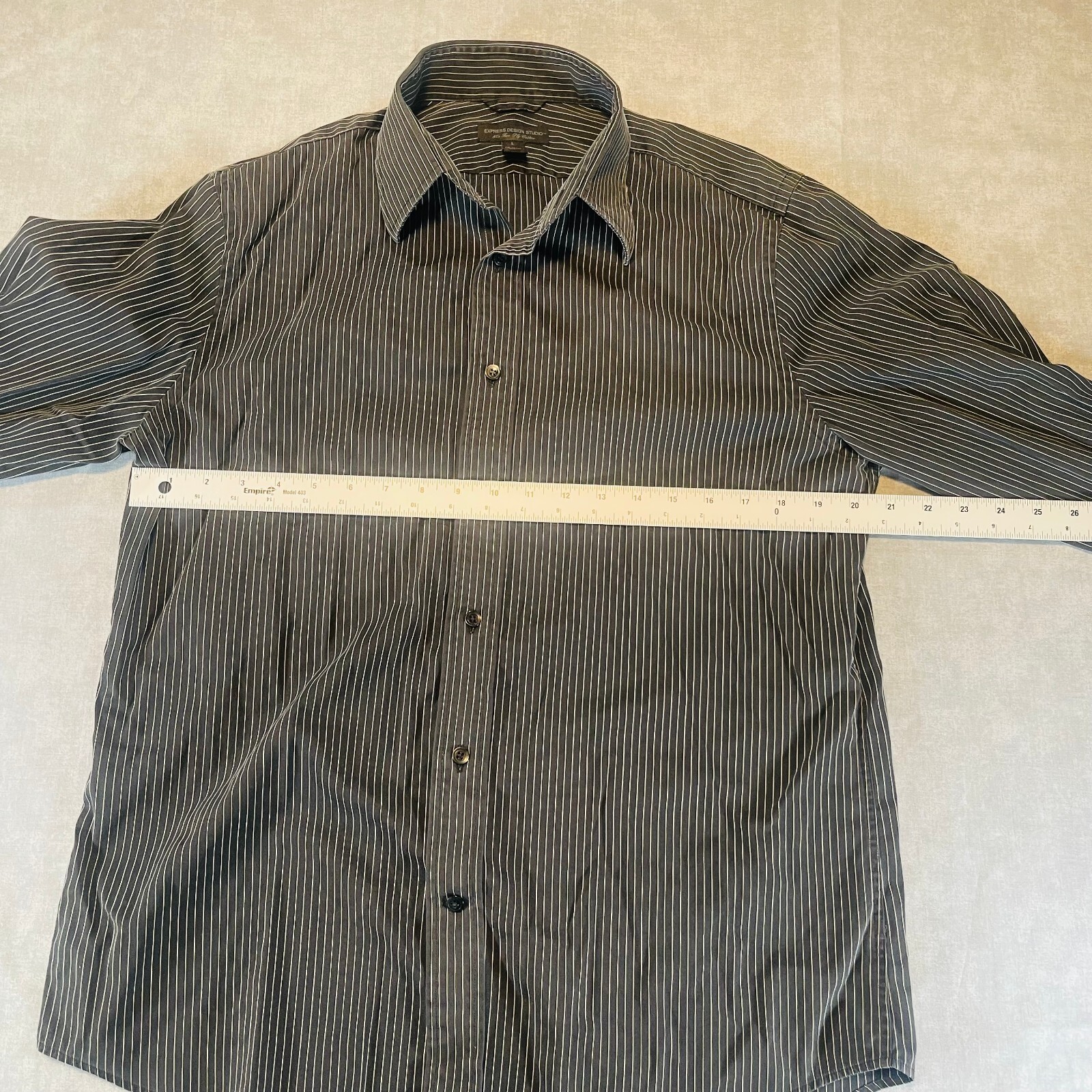 Express Design Studio Mens L Black Striped Button Down Shirt Modern Fit Y2K