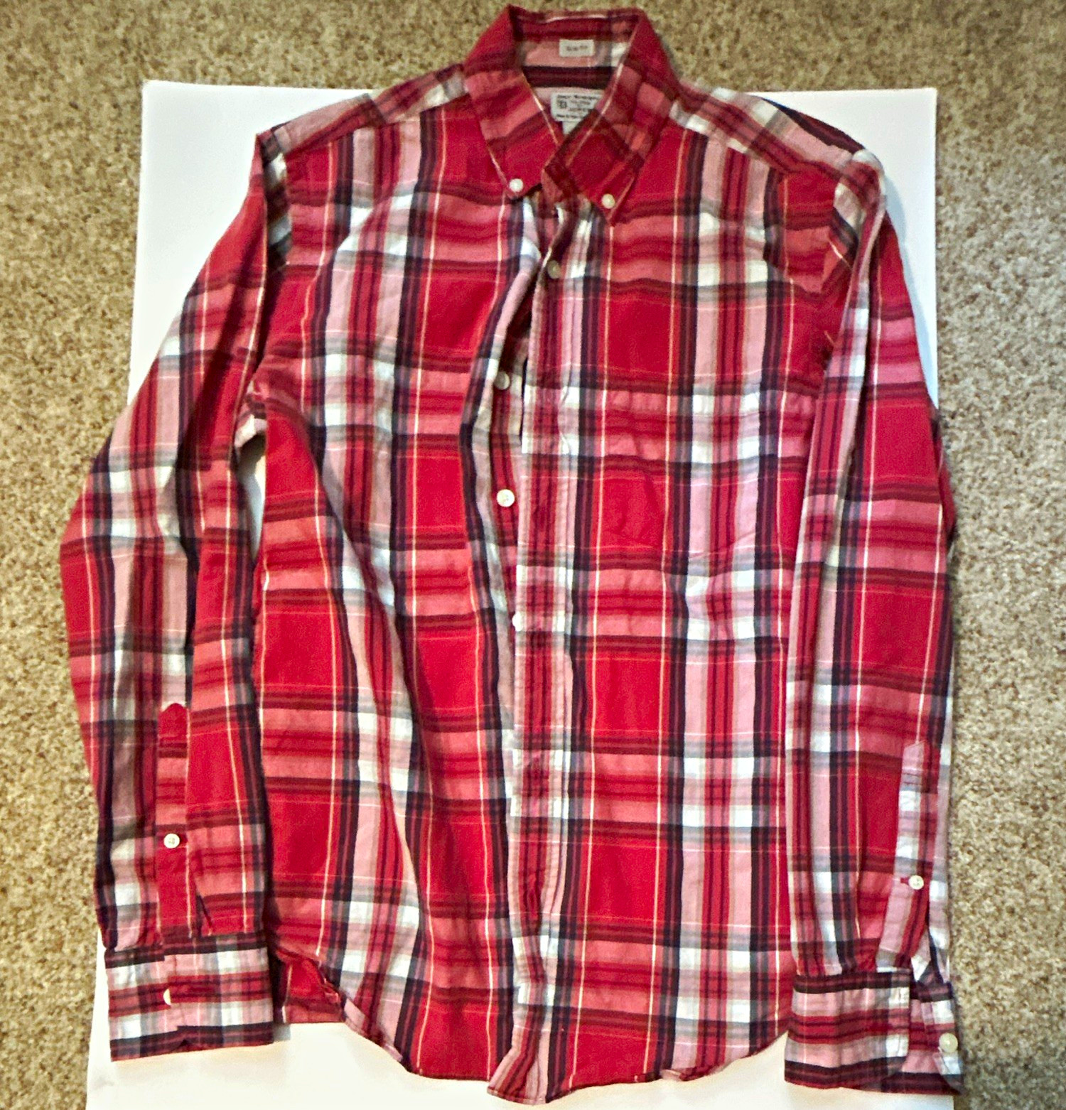 J.Crew Slim Fit Men’s S Red White Blue Plaid Cotton Button-Up Long Sleeve