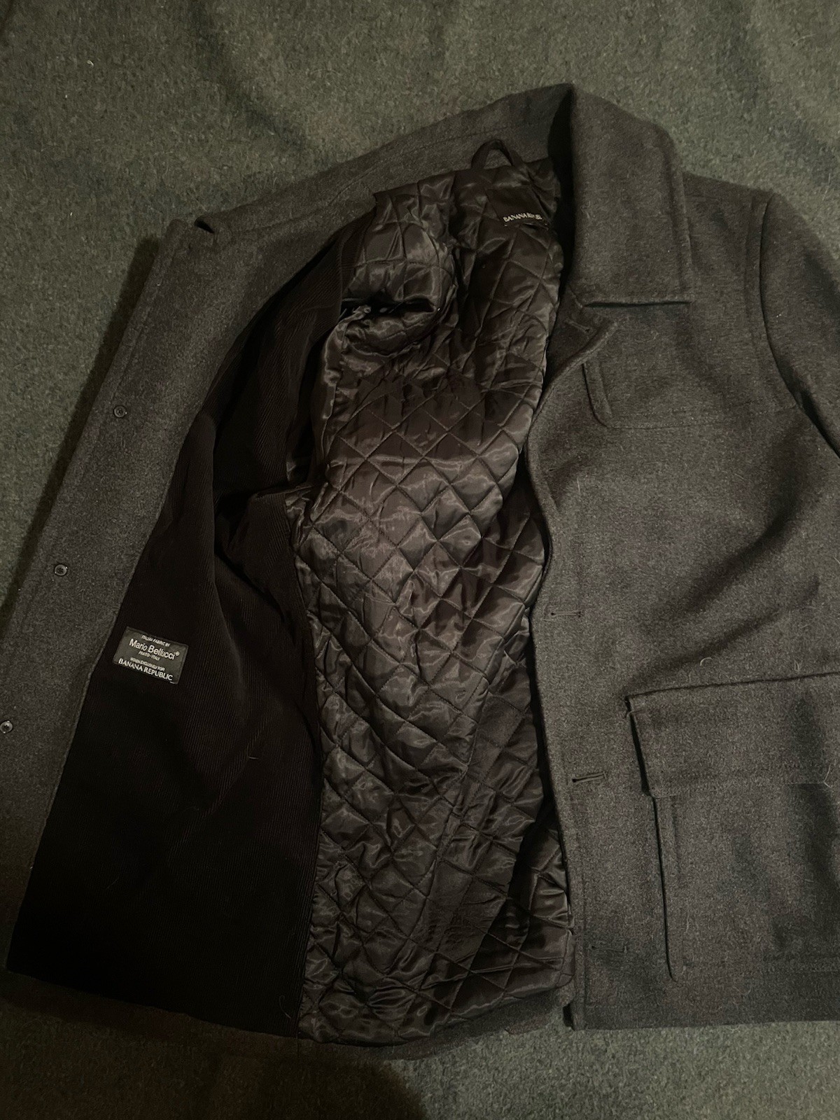 Banana Republic Peacoat Men’s Mario Bellucci Italian Wool Large Gray