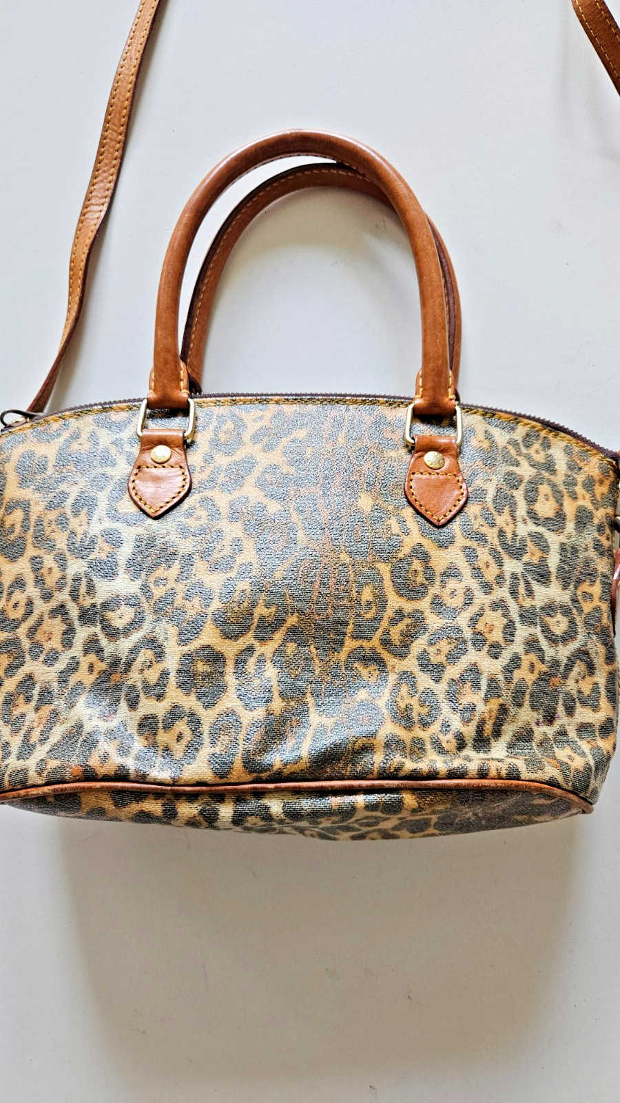Vintage Spadacini Leopard Print Purse Bag Italian Designer Leather Trim