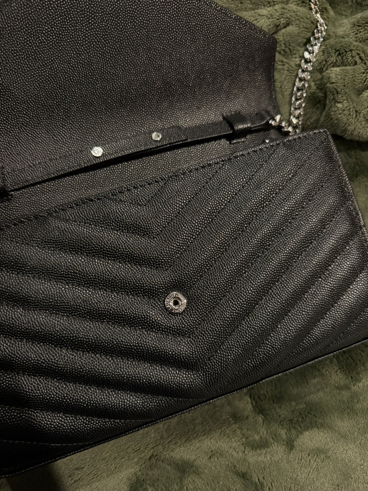Saint Laurent Large Wallet On Chain Clutch Black Envelope Bag YSL Monogram