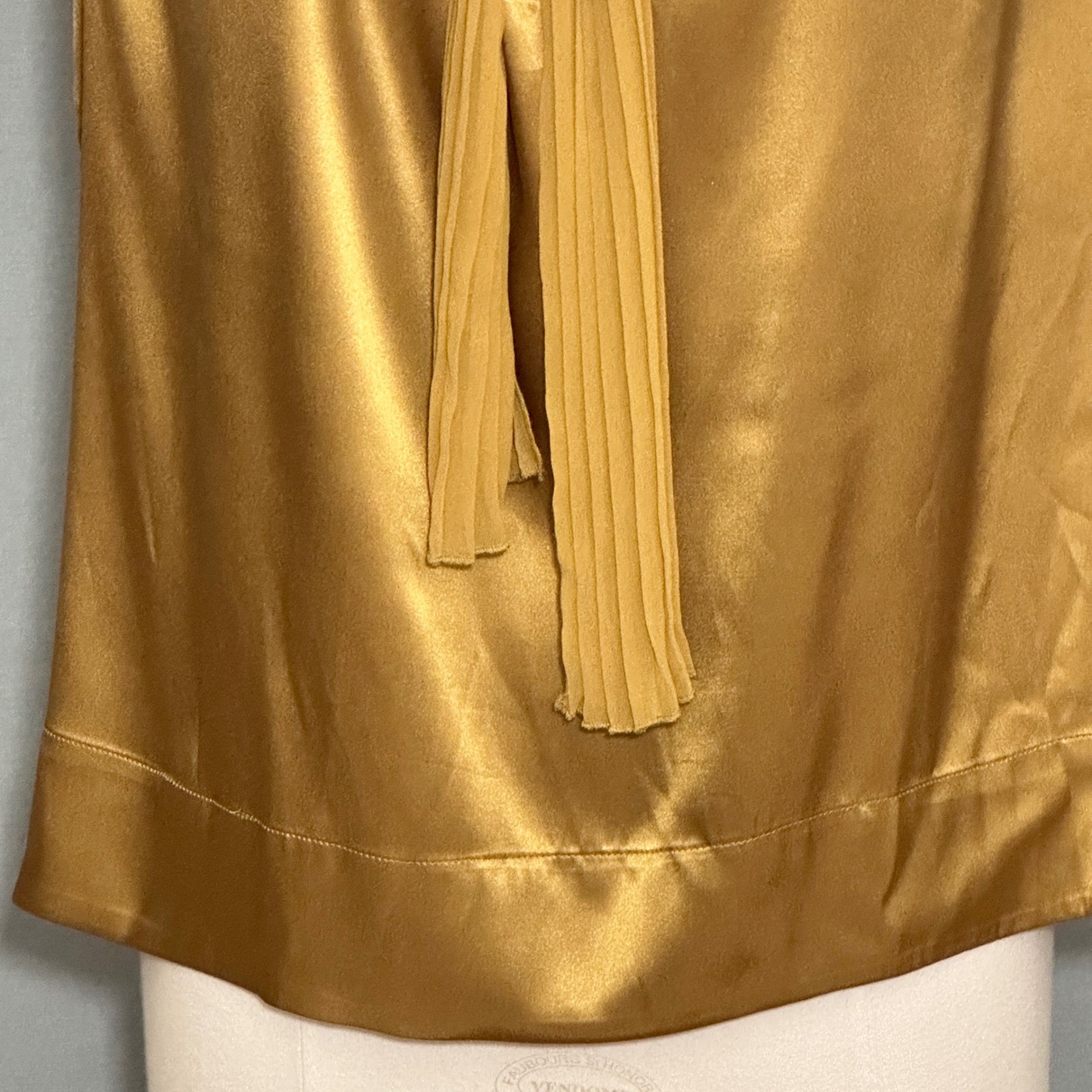 NY&C Womens Top M Gold Satin Chiffon Tie Feminine Coquette Regency Elegant Party
