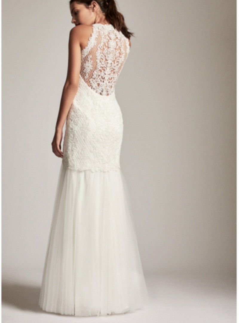 Tadashi Shoji Bridal Janey Lace Halter Mermaid Tulle Ivory Gown Sz 16 $878