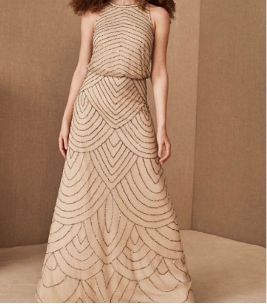 Adrianna Papell Madigan Art Deco Beaded Halter Blouson Gown