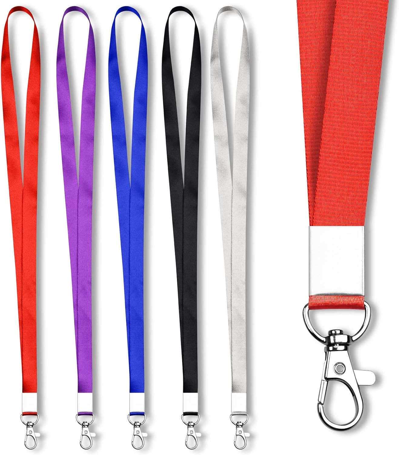 Mcyye 5 PCS Badge Lanyards 18.9*0.6 inches, Black, Blue, Purple, Red,gray