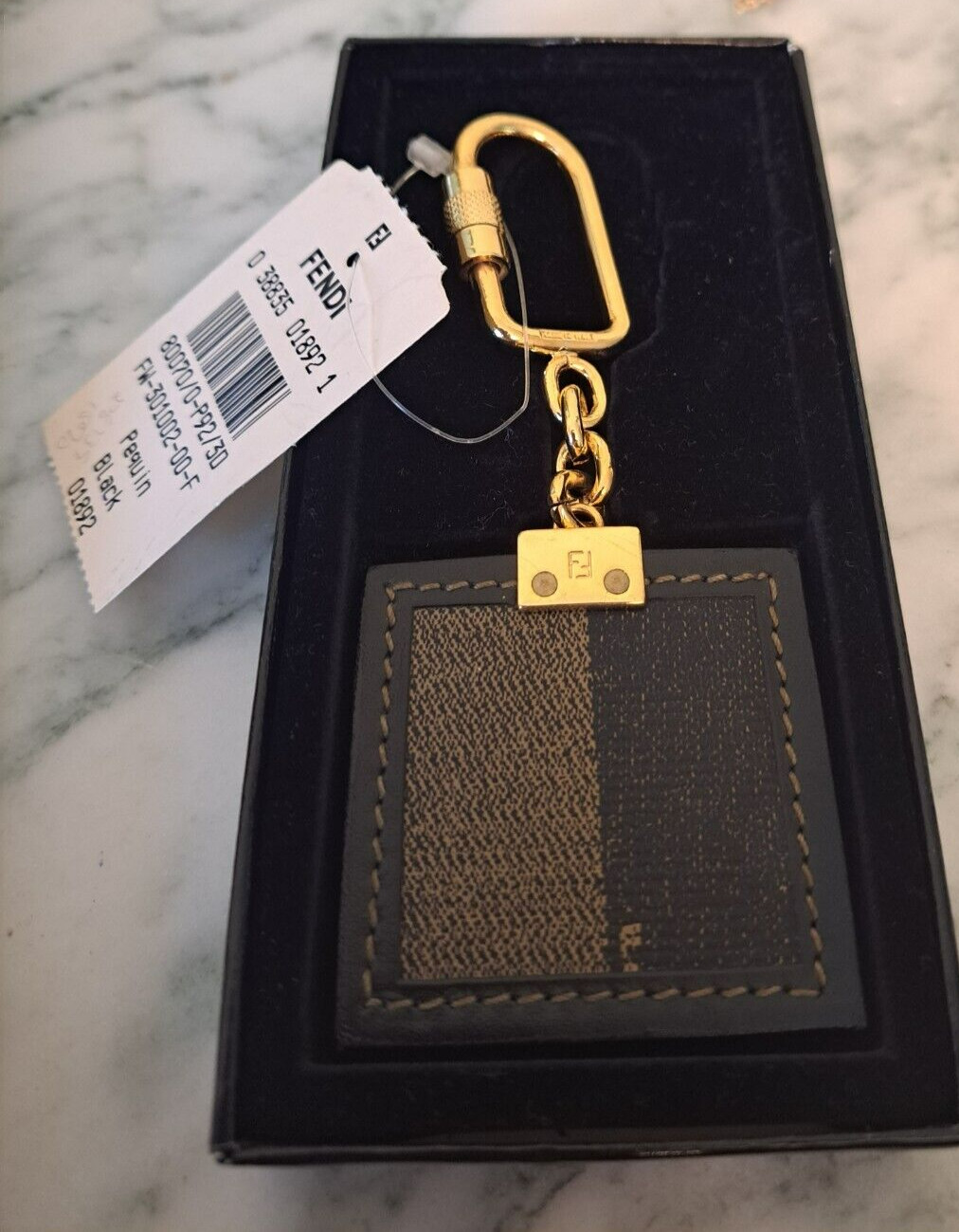 vintage Fendi Keyring bag charm length 13cm logo Black accessory Never Used