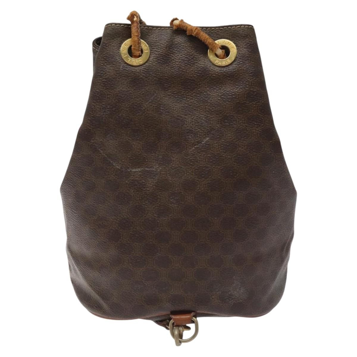 CELINE Macadam Canvas Purse Backpack PVC Leather Brown Gold Auth mr1093