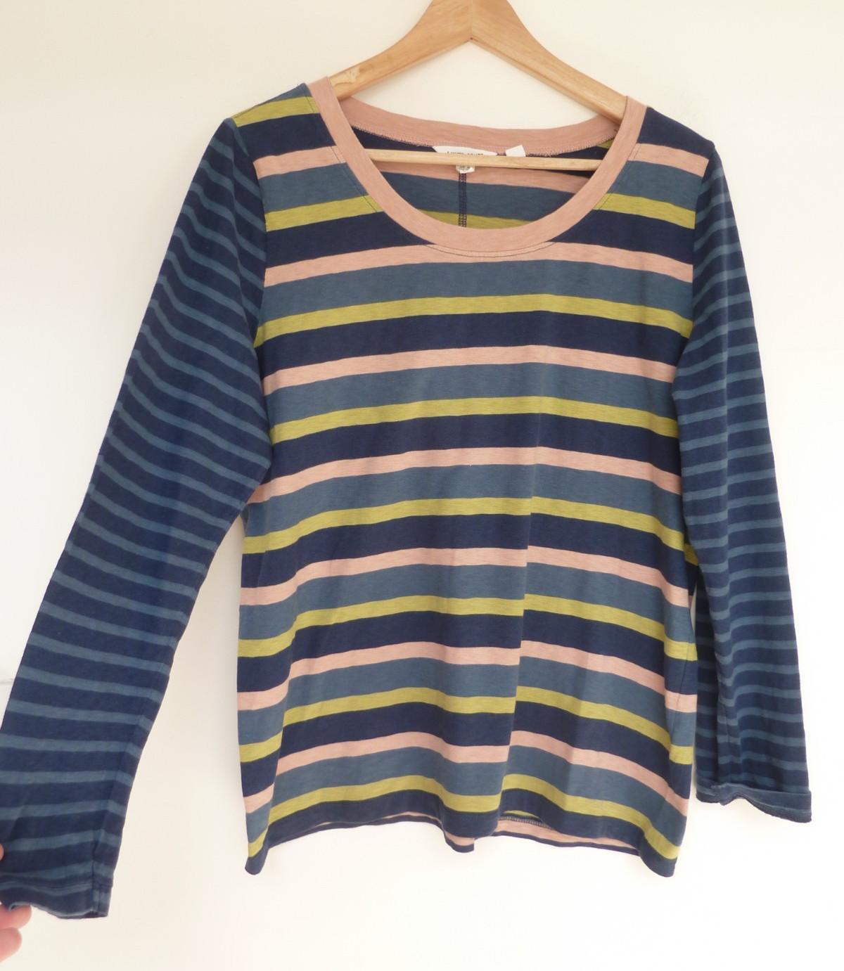 WHITE STUFF blue pink lime green COTTON BRETON STRIPED T shirt top Size 16