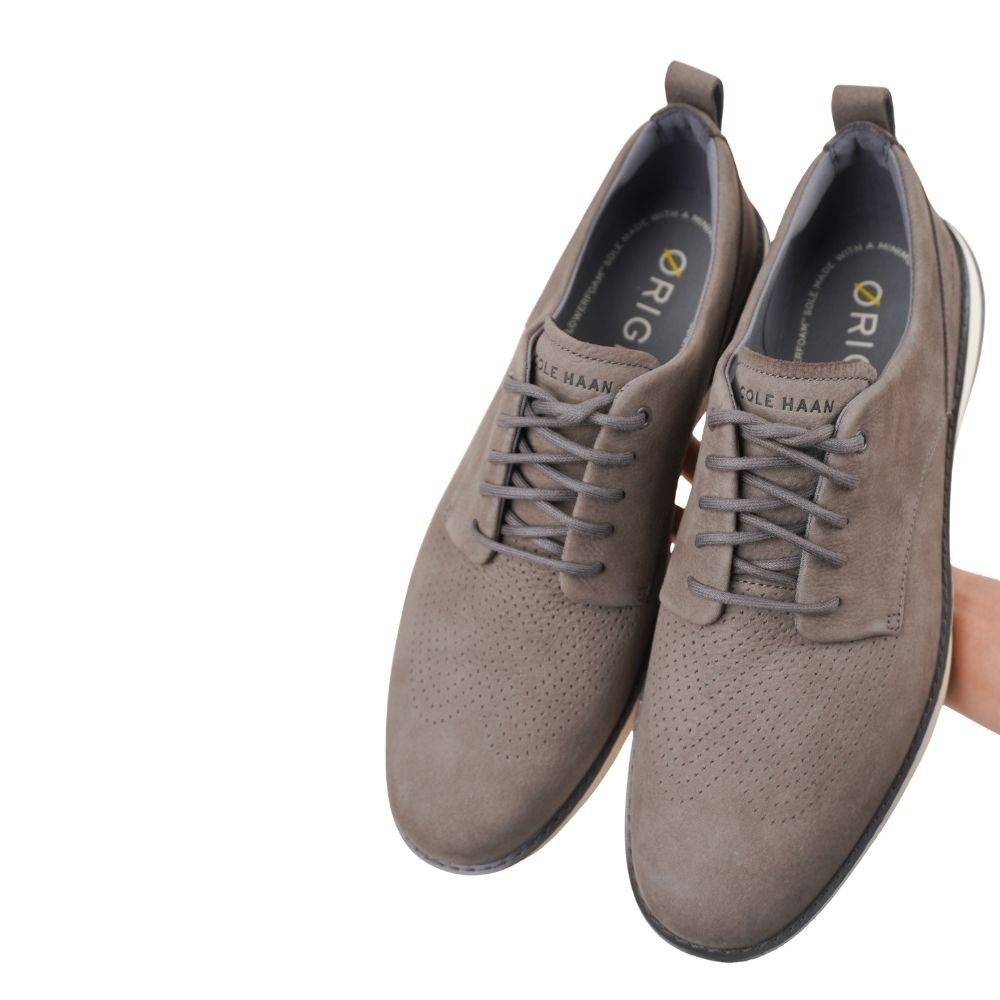 Cole Haan Men s Perforated Plain Toe Oxford Shoes Gray Nubuck Size 11 EU 44