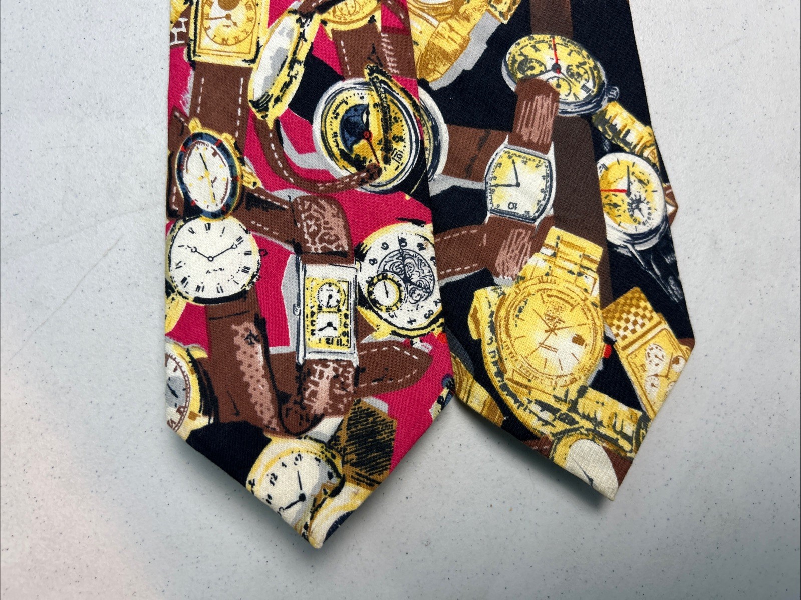 (2) Lago Ties Clock & Watch Black & Brown & Yellow or Raspberry Made In USA