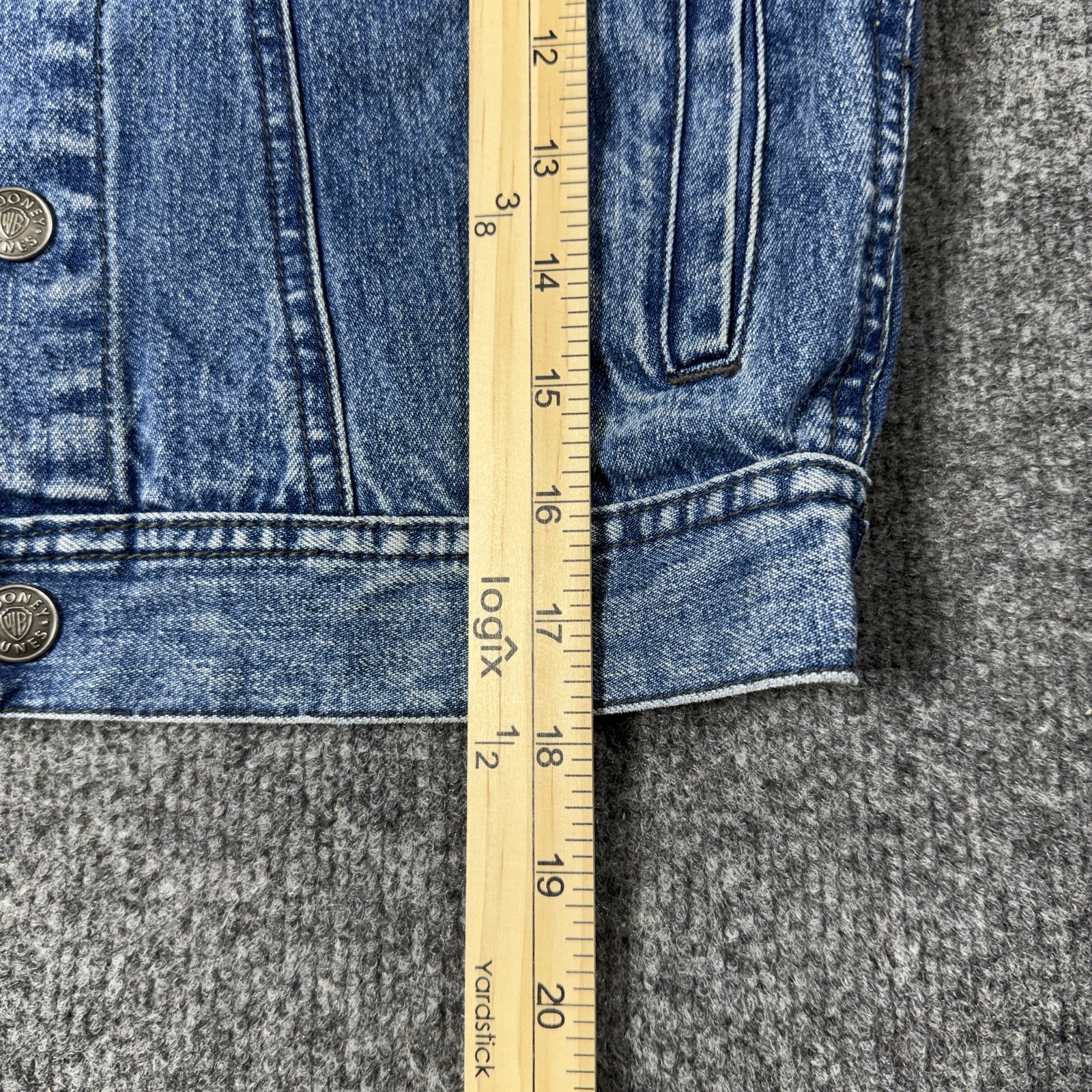 Vintage Warner Bros Jacket Kids Small Blue Denim Looney Tunes Back Graphic 90s