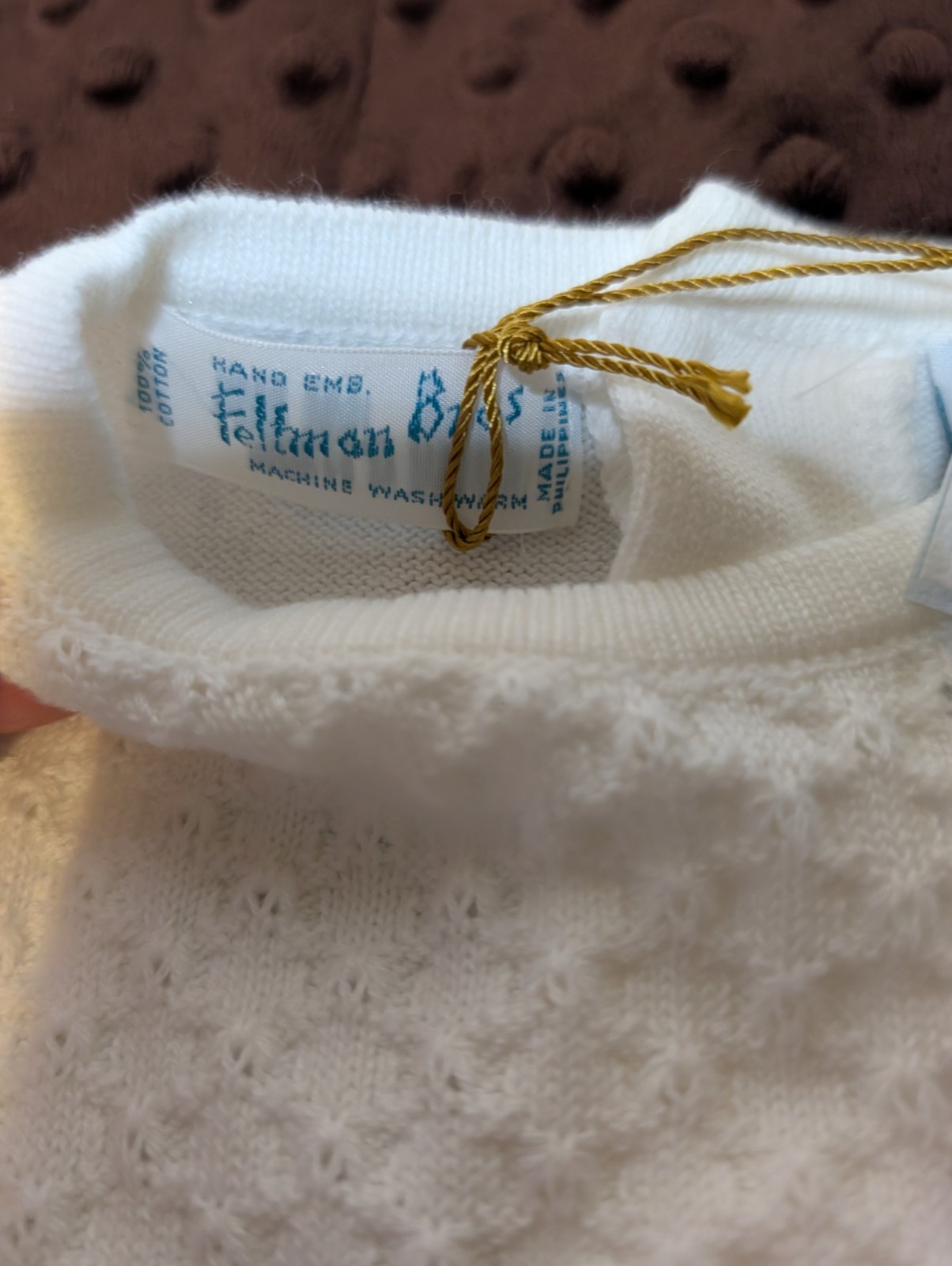 New Feltman Brothers Hand Embroidered 3 Month Knit Long Sleeve White Romper NWT