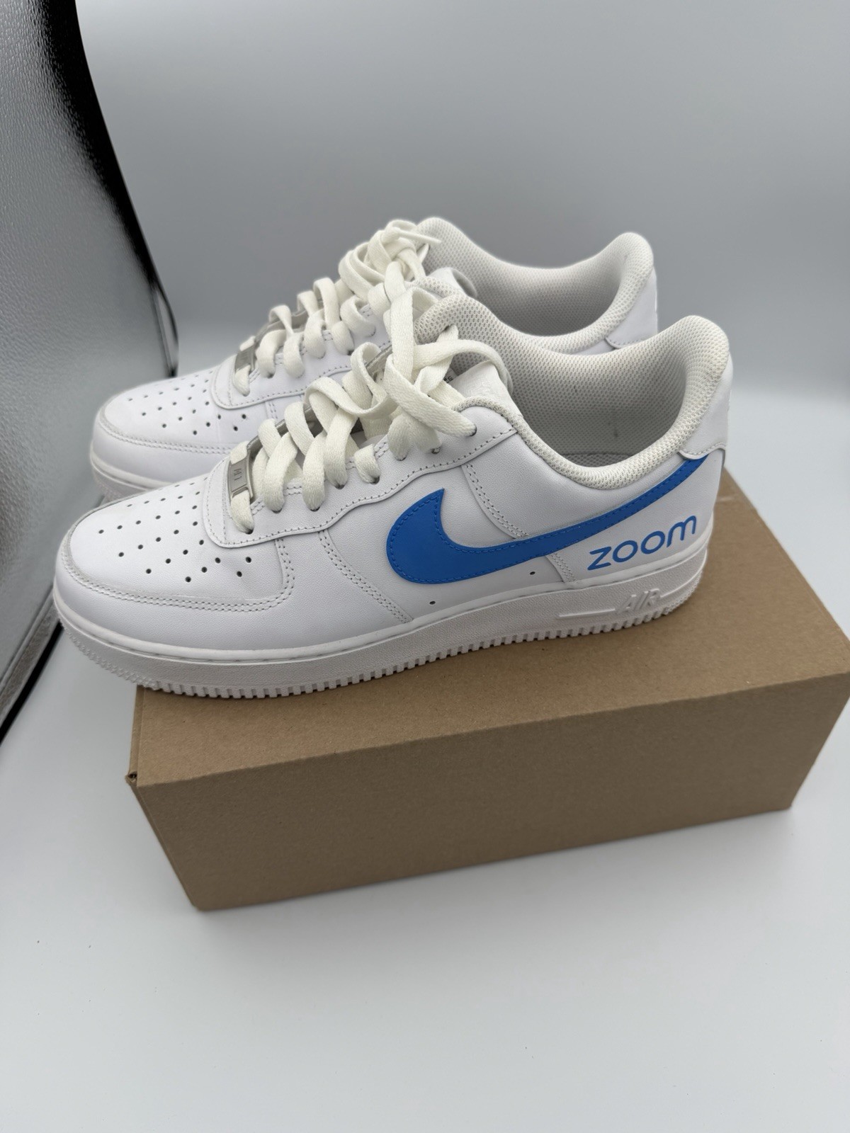 Nike Air Force 1 ’07 Low Custom White Royal Blue Zoom – Men’s Size 9.5