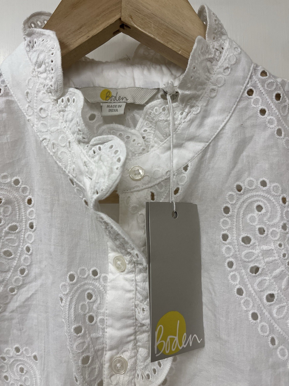 NWT Boden Alice White Cotton Eyelet Broderie Top US 4