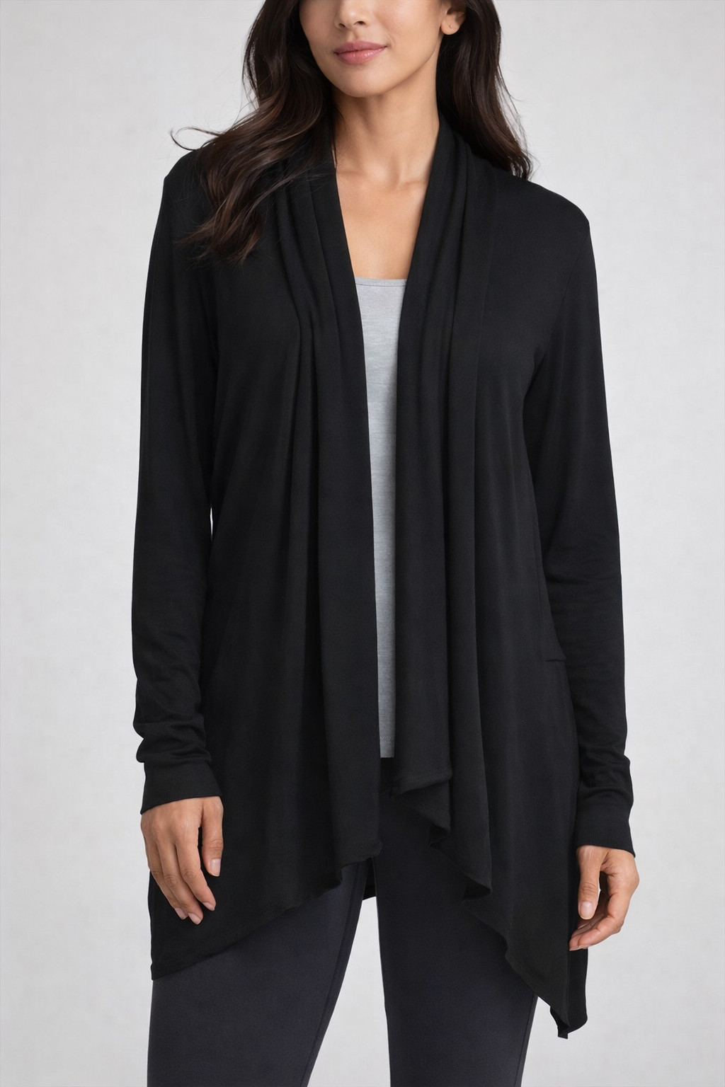 Athleta Jacket Womens XS Black Modal Open Front Long Sleeve Drape Cardigan