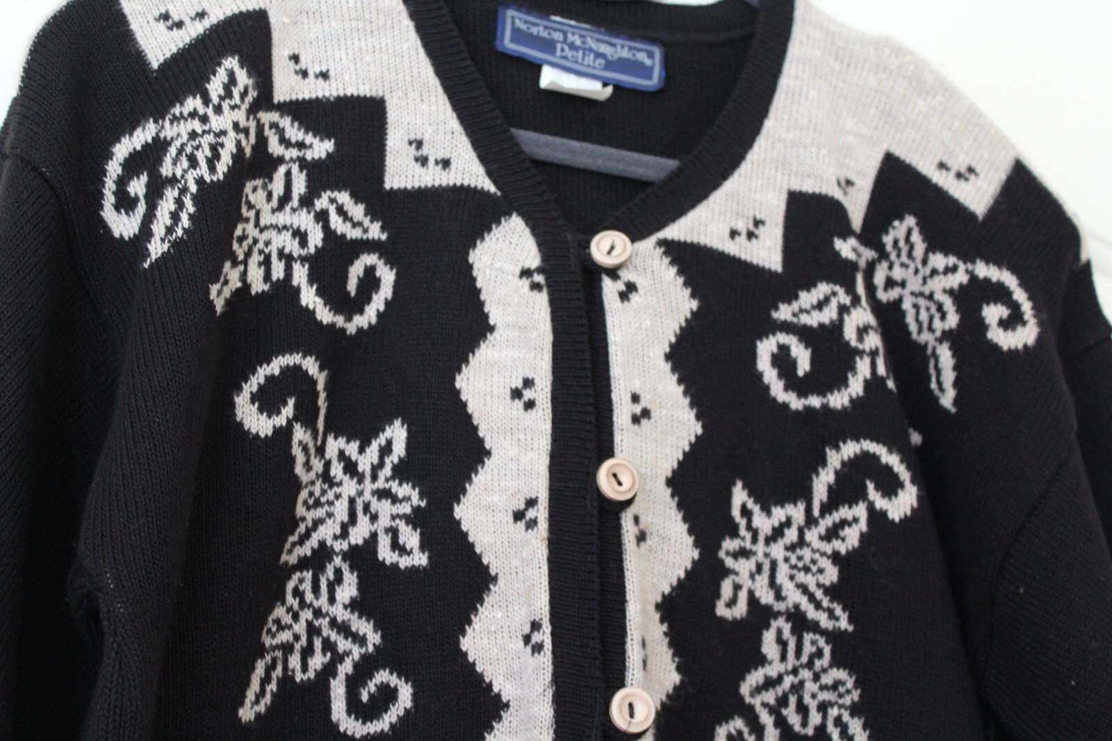 Vintage Norton McNaughton Sweater Women’s Petite Black LS Cardigan Grannycore