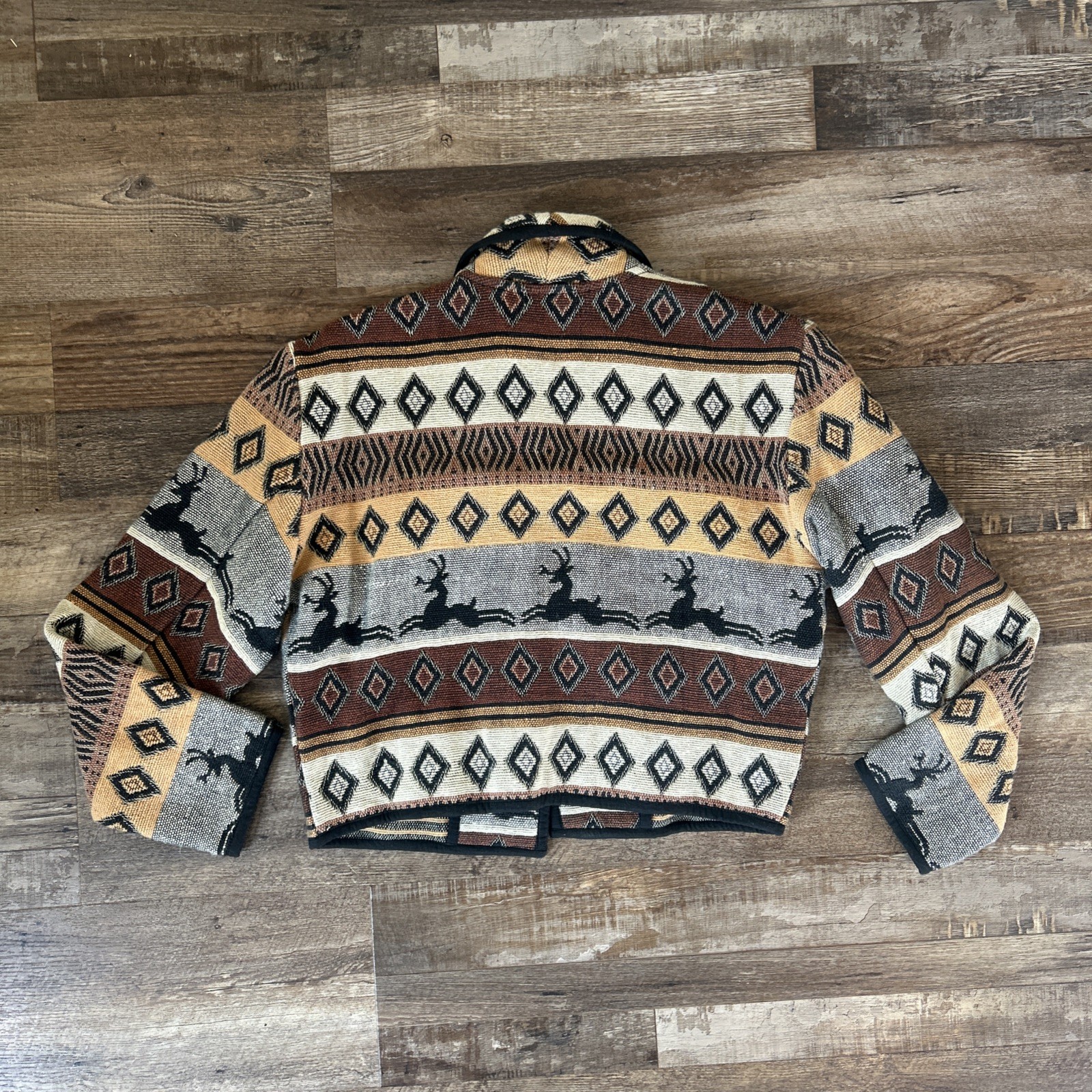 Vtg Flashback Tapestry Aztec Jacket Small Southwestern Cropped Deer Western Y2K