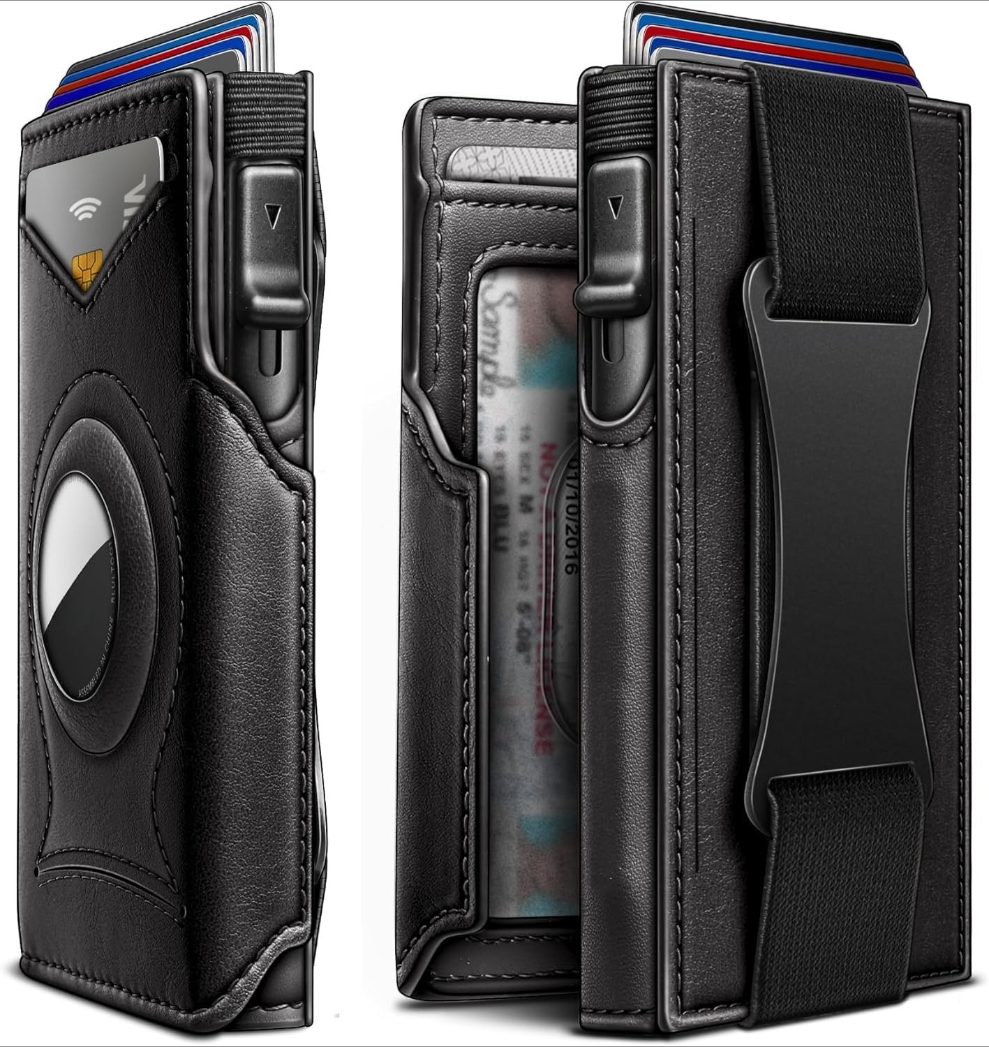 Slim Leather Front Pocket Wallet with Money Clip, AirTag Compatible, Compact Des