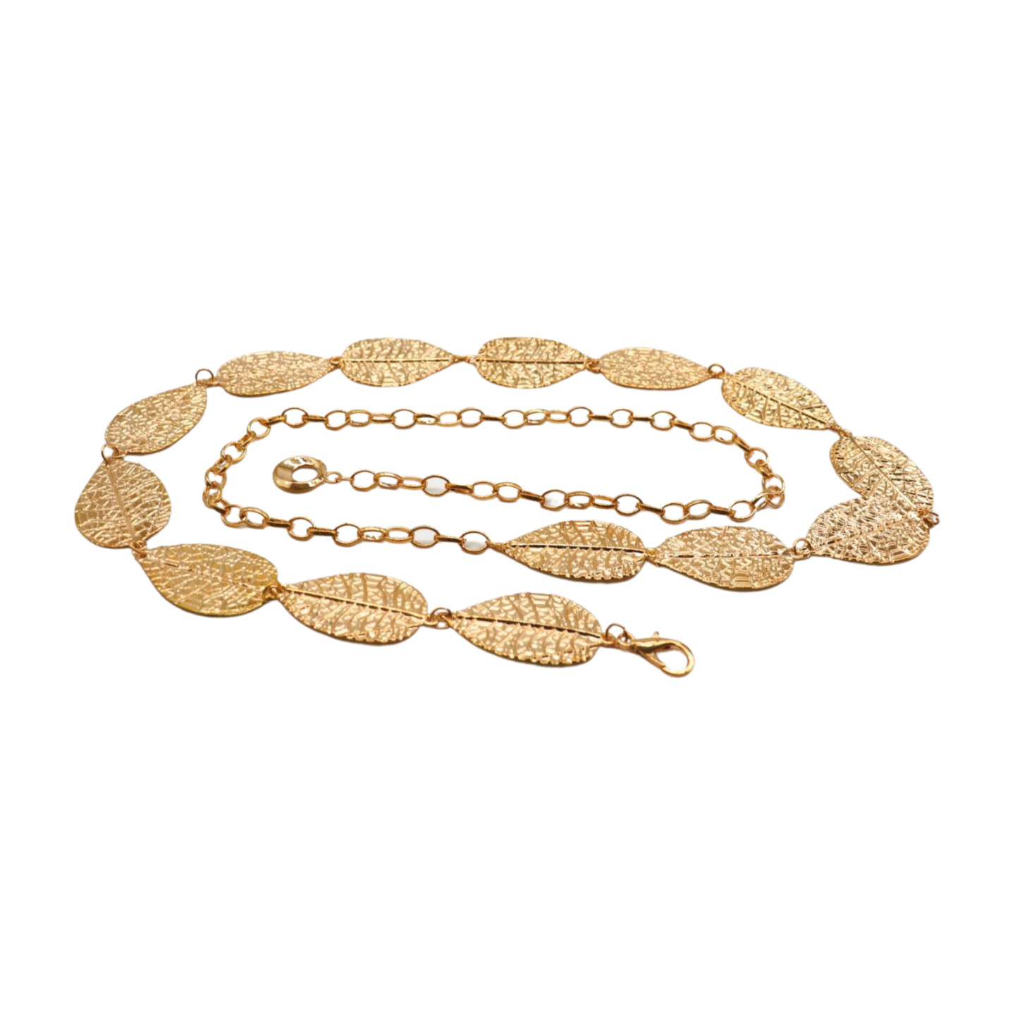 Women Gold Color Metal Chain Fashion Belt Hip High Waist Leaf Charms Size S M