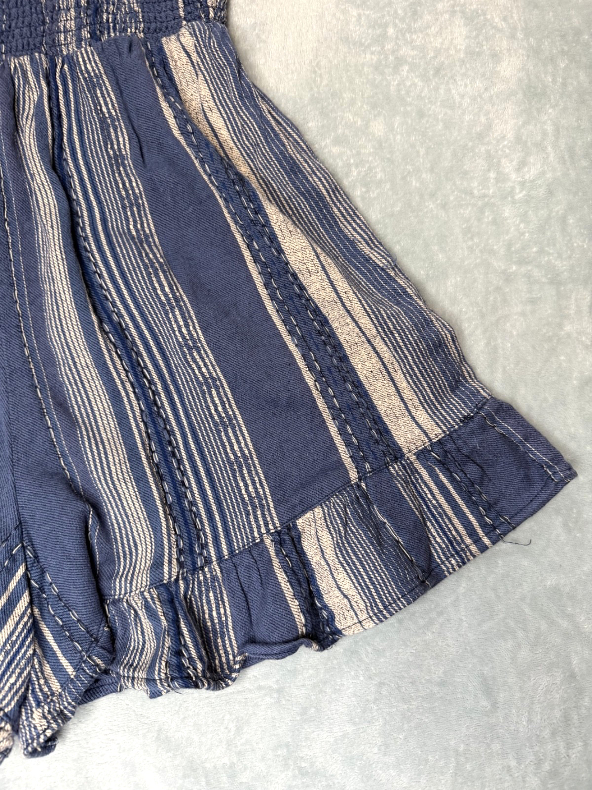 Blue Striped Boho Strapless Romper With Shorts Size Medium
