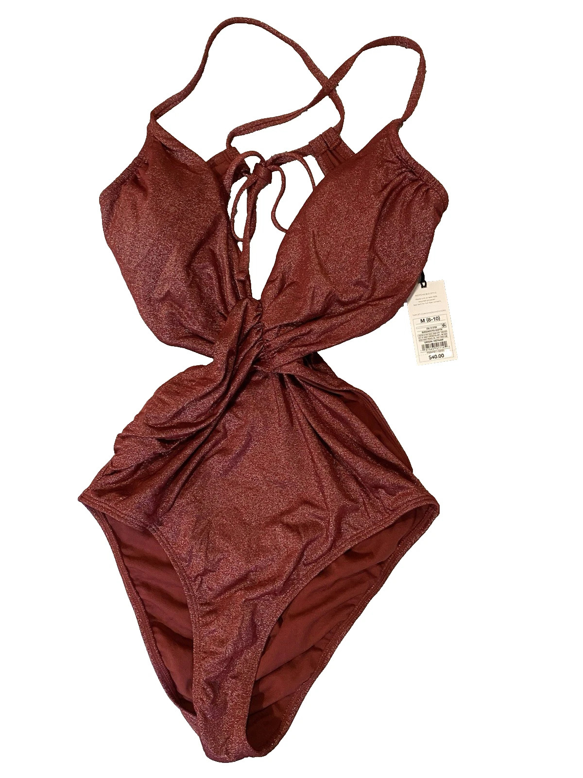 Shade and Shore Women’s Bathing Suit Size Medium Burgandy Metalic Sides Out