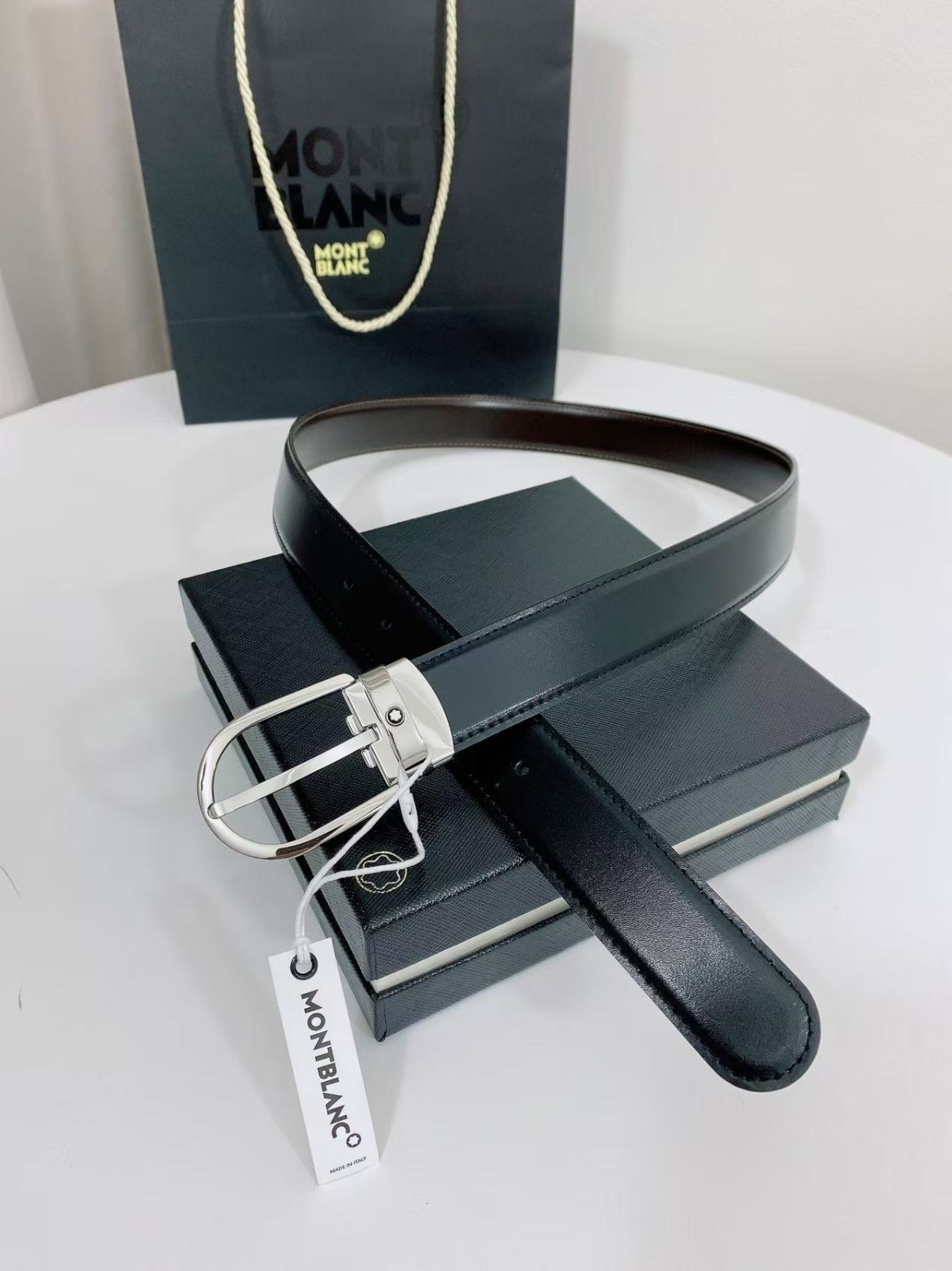 Montblanc Black/Brown 30mm Reversible Leather Belt With Gift Packaging